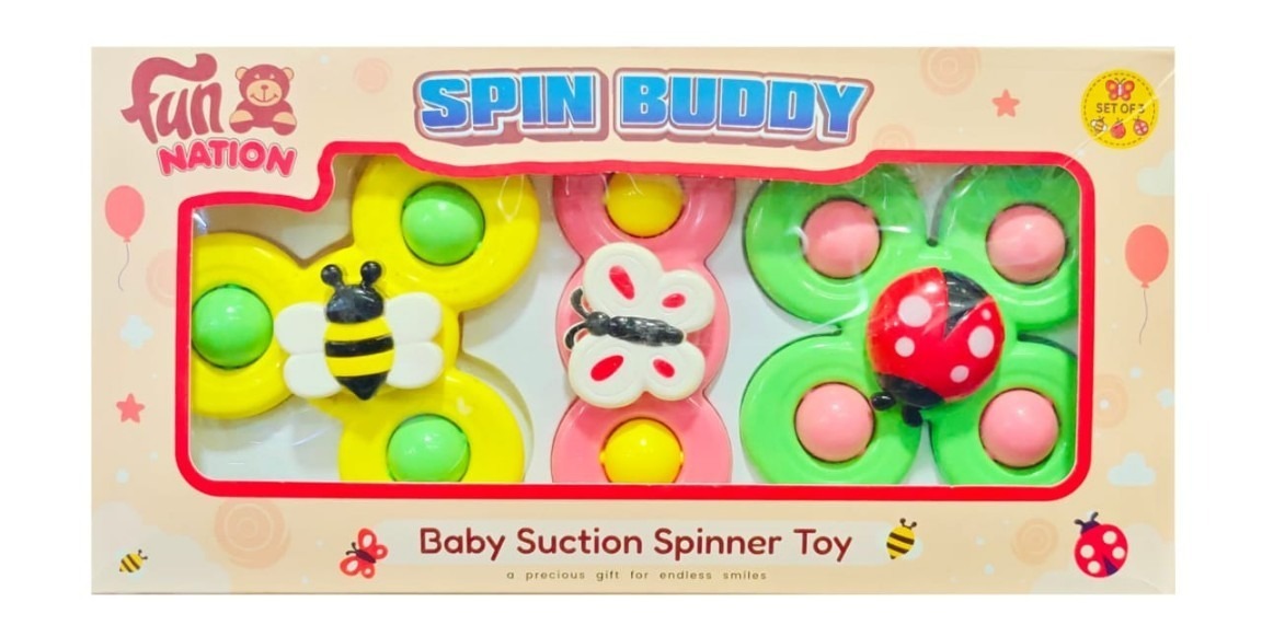 Spin Buddy Baby Suction Spinner Toy Set of 3 | Sensory Fidget Spinner Toys for Babies | High Chair & Bath Toy for Toddlers