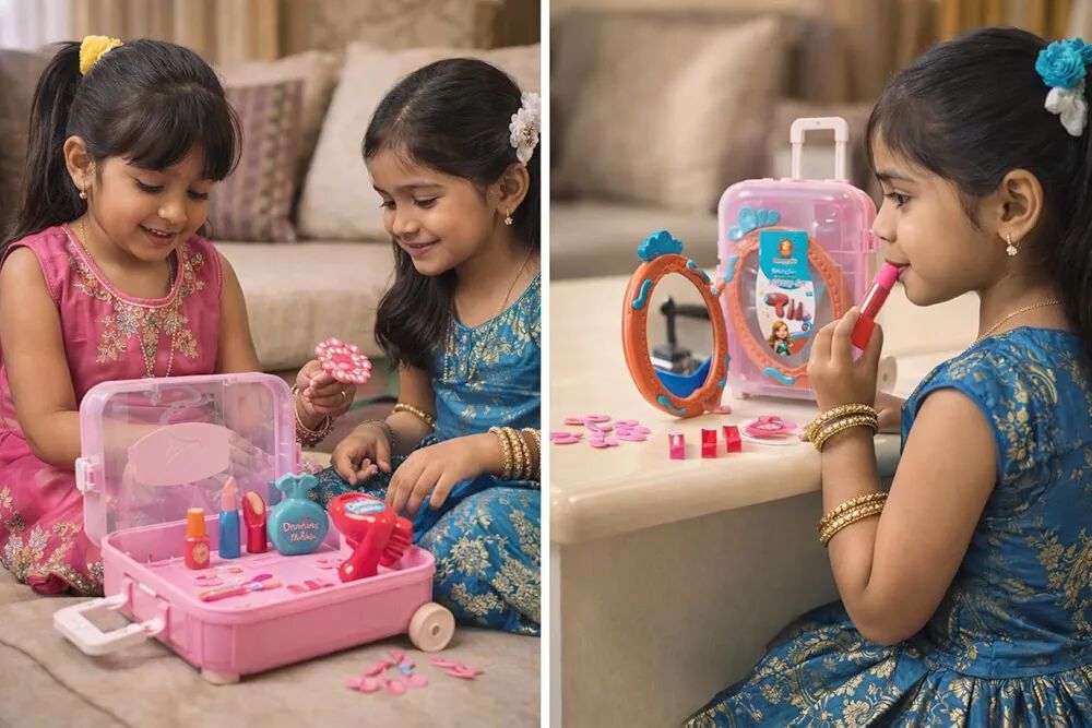 Lallafy Baby Trolley Make-Up Set (Bulk) | Pretend Play Beauty & Makeup Kit with Portable Trolley | Creative Roleplay Toy for Girls
