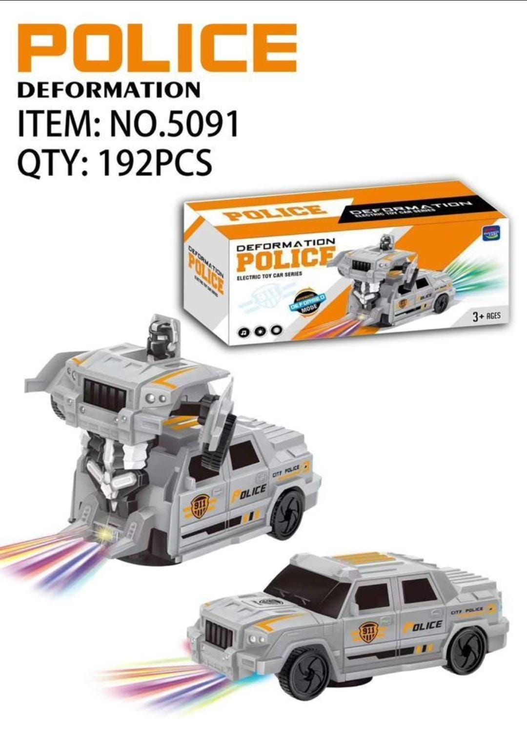 Lallafy Deformation Police Car (Bulk) | Transforming Police Robot Car Toy with Light & Sound | Action Adventure Toy for Boys & Girls