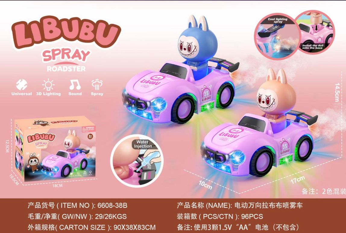 Lallafy Labbubu Roadster Car (Bulk) | Cartoon Roadster Toy Car with Light & Sound | Adventure Vehicle Toy for Kids