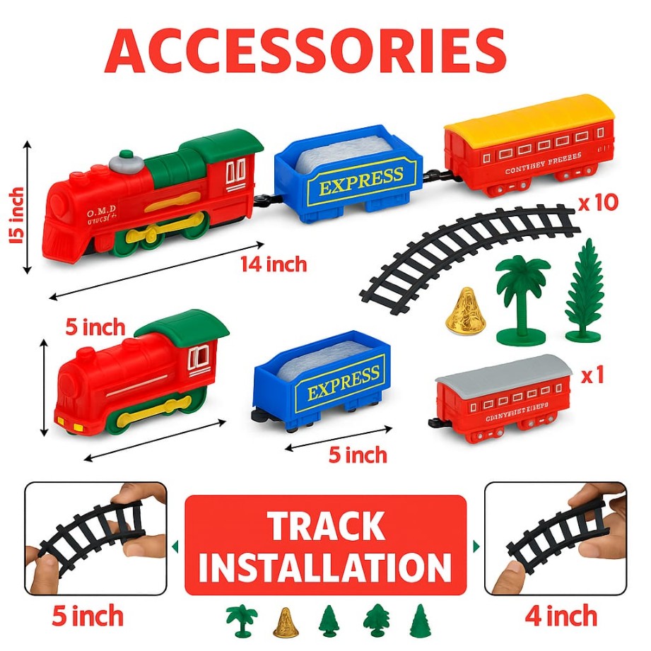 Lallafy Small Merry Christmas Train Set (Bulk) | Musical Light & Sound Christmas Train Toy | Battery Operated Holiday Toy for Kids