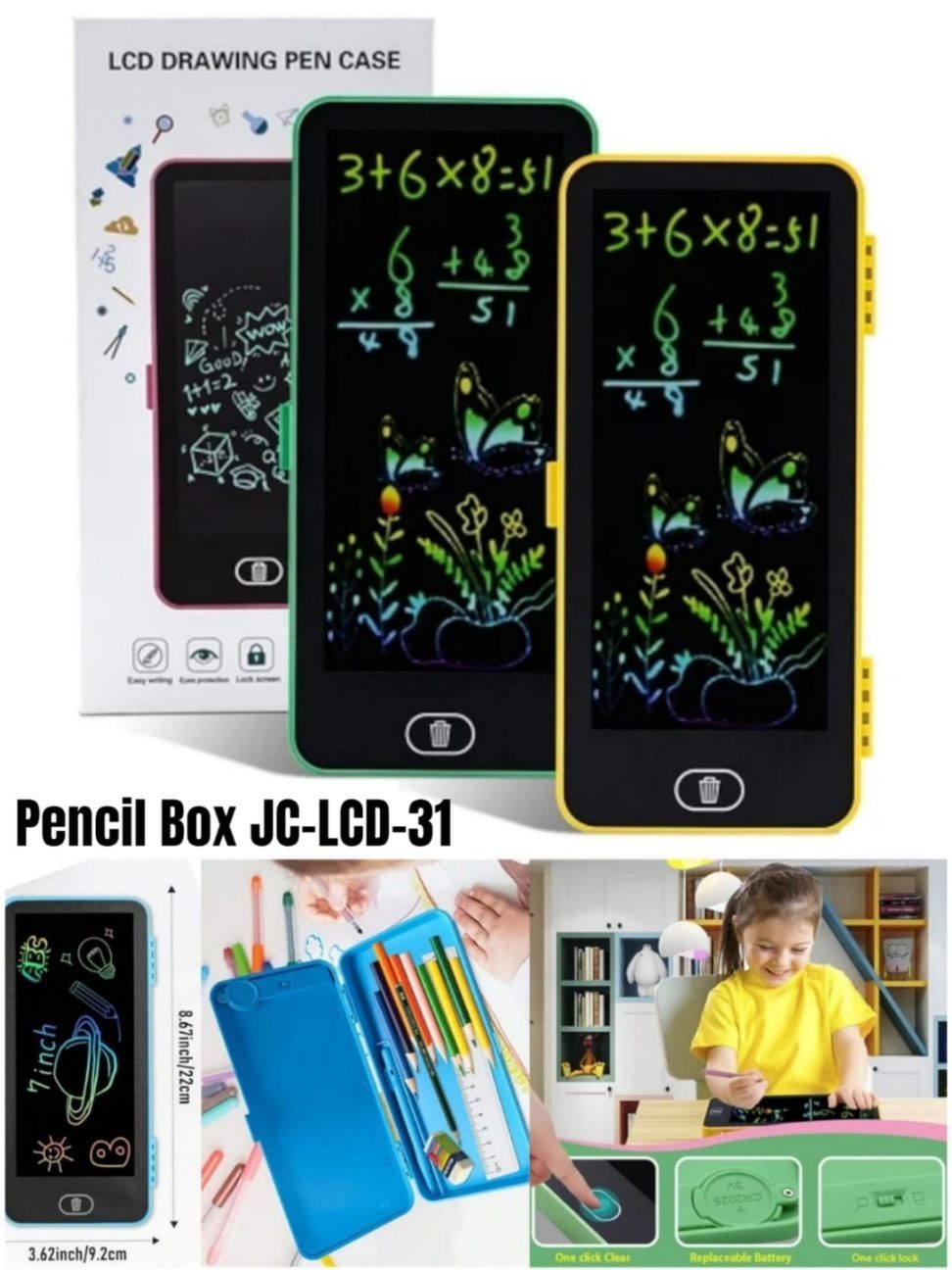 Premium LCD Drawing Pencil Box with Writing Tablet for Kids | Multifunctional Pencil Case with Digital Writing Board & Learning Fun