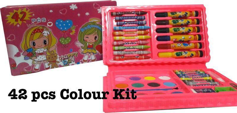 Lallafy Colour Kit 42 Pcs (Bulk) | Complete Drawing & Coloring Art Set for Kids | Educational Creative Activity Kit