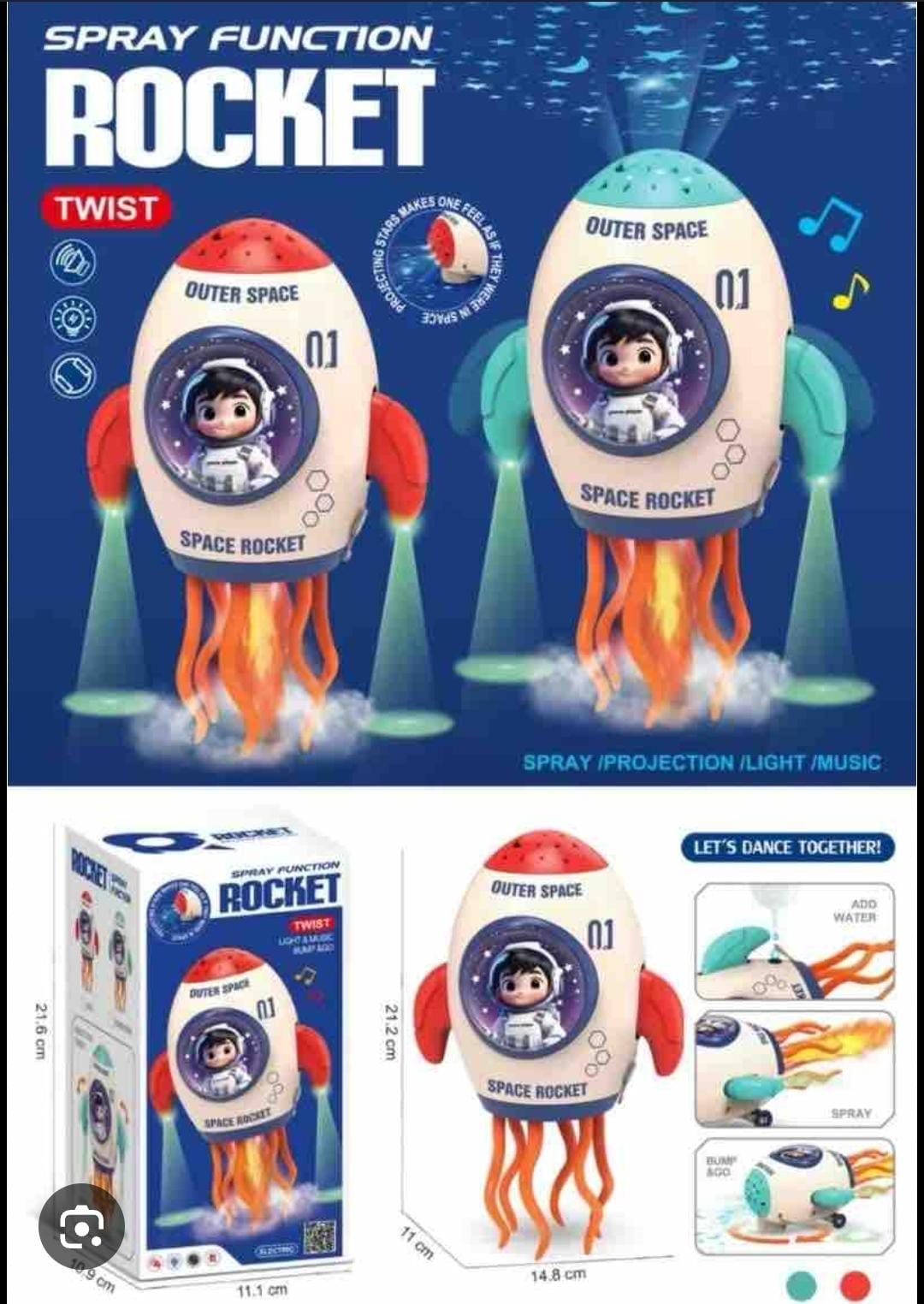Lallafy Spray Function Rocket Toy (Bulk) | Space Rocket with Mist Spray, LED Lights & Music | Interactive Adventure Toy for Kids