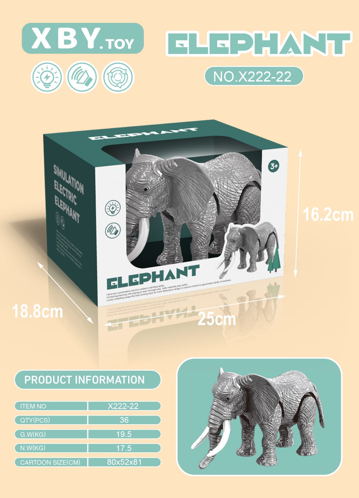 Lallafy Electric Elephant Toy (Bulk) | Musical Walking Elephant with LED Lights | Interactive Battery Operated Toy for Kids