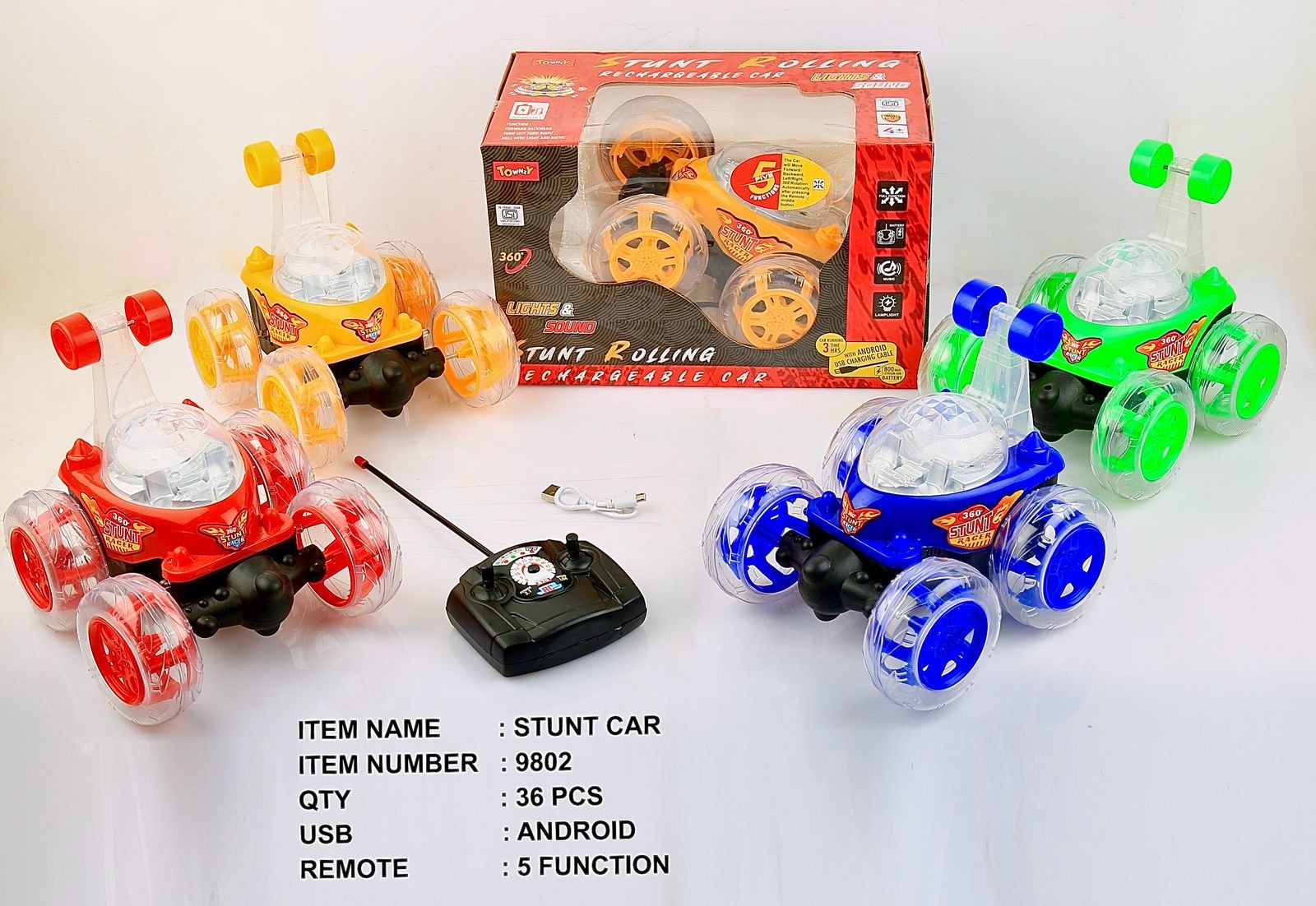 Stunt Rolling Rechargeable RC Car | 360° Rotating Remote Control Car with LED Lights | High Speed Rolling Drift Toy for Kids