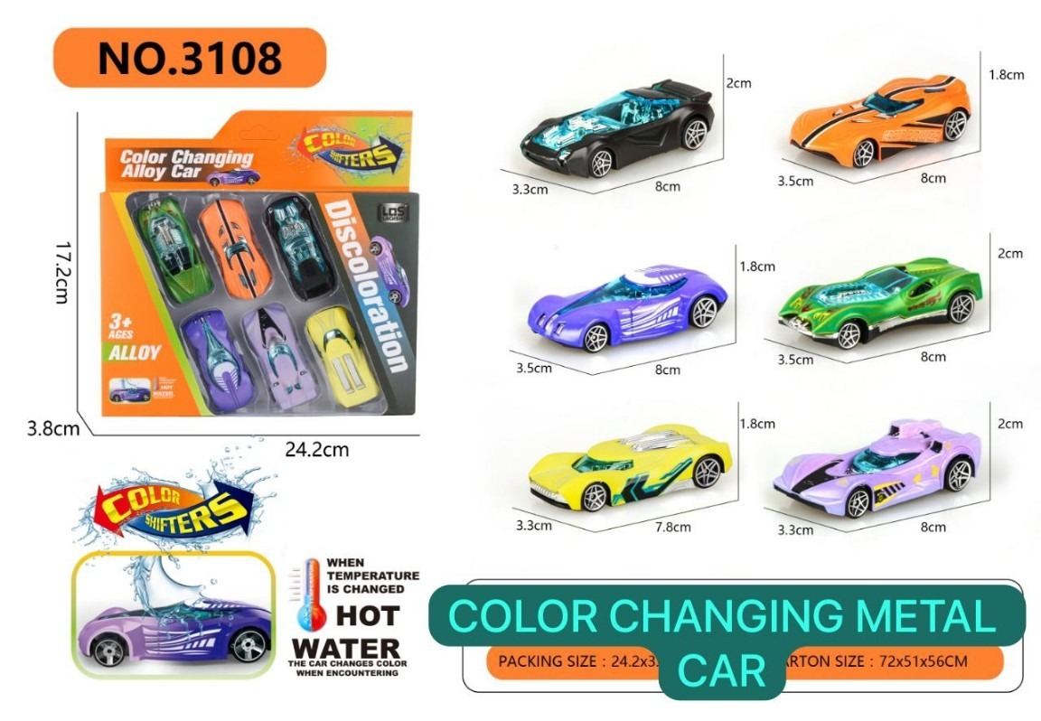 Premium Colour Changing Alloy Car 6 Pieces Set for Kids | Magic Water Color Change Die-Cast Racing Sports Car Collection Toy for Boys & Girls