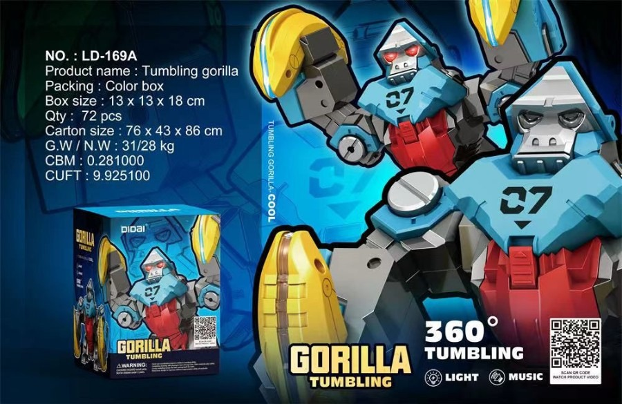 Lallafy Gorilla Tumbling Toy for Kids | 360° Tumbling Robot Gorilla with Light & Music | Battery Operated Action Toy for Boys & Girls