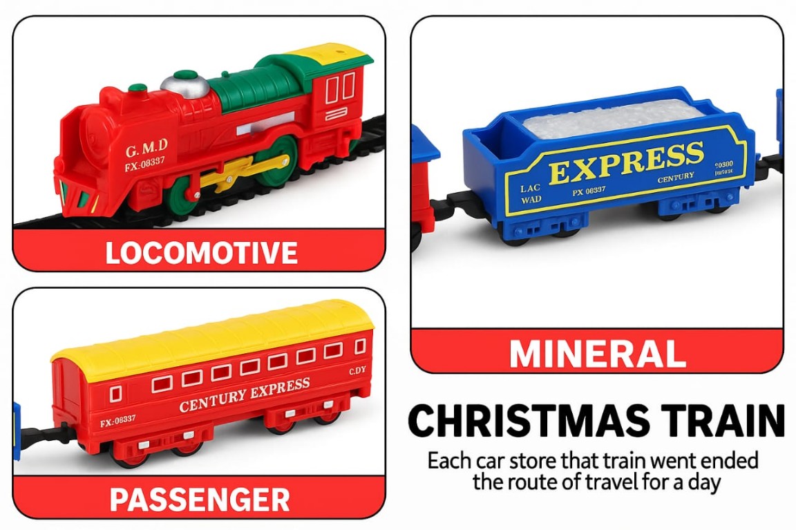 Lallafy Small Merry Christmas Train Set (Bulk) | Musical Light & Sound Christmas Train Toy | Battery Operated Holiday Toy for Kids