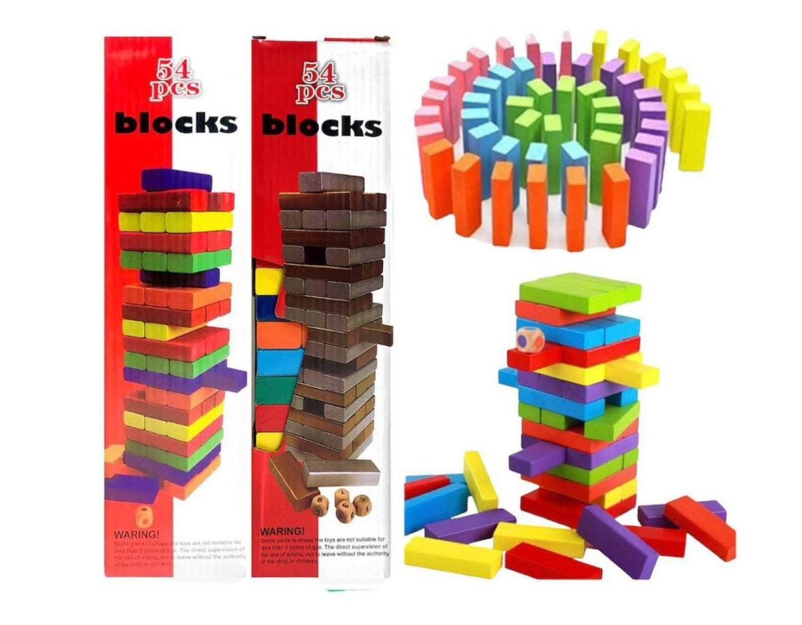 Lallafy Big Colour Jenga Blocks (Bulk) | Colorful Wooden Stacking Tower Game | Educational Balance & Strategy Toy for Kids