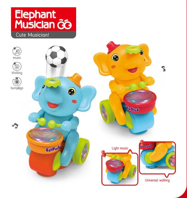 Lallafy Musician Elephant Toy (Bulk) | Musical Elephant with LED Lights & Sound | Interactive Battery Operated Learning Toy for Kids