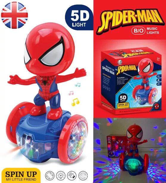Premium Spider-Man 5D Light Musical Spin Toy for Kids | Rotating Action Toy with Flashing Lights & Music Effects