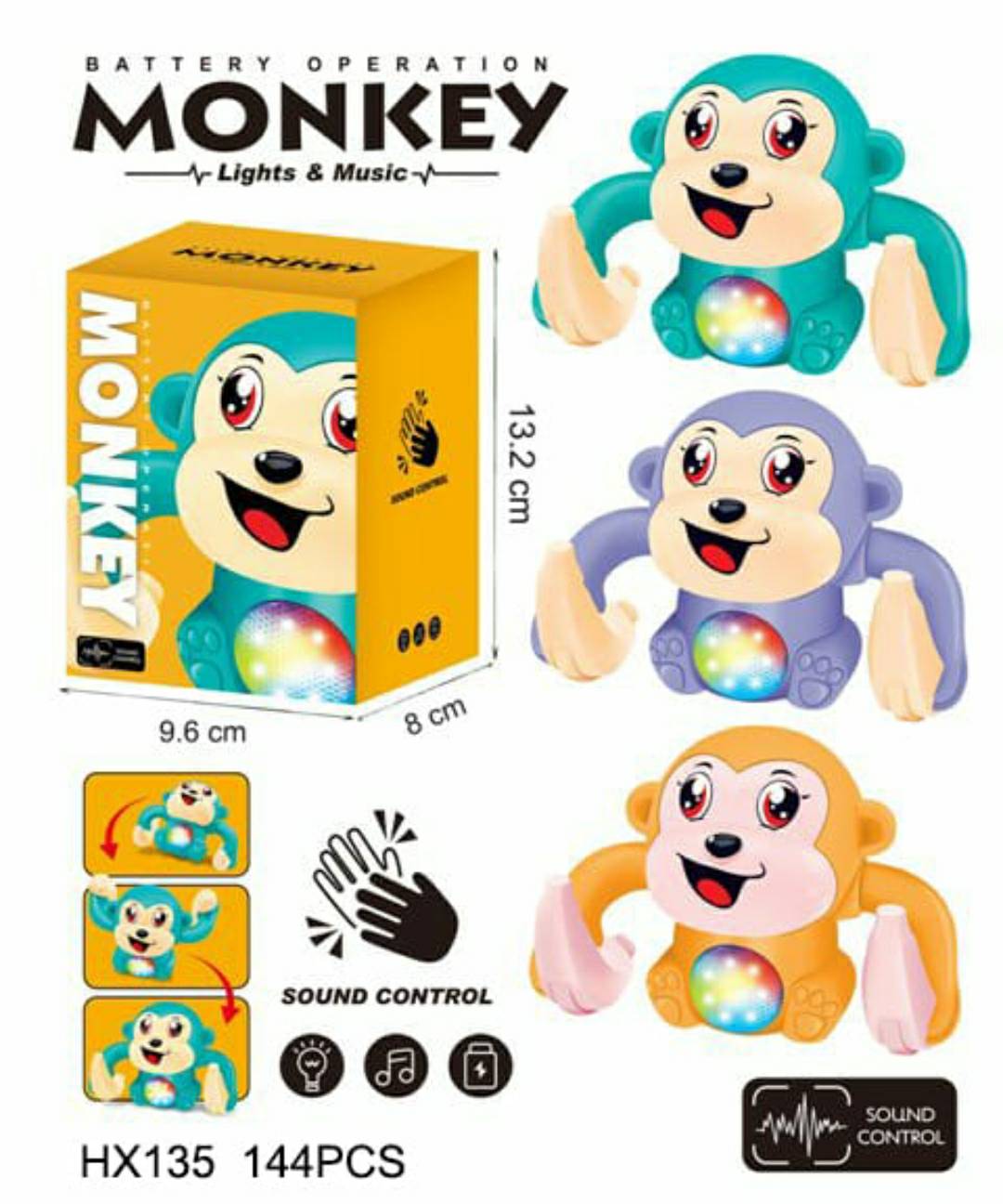 Lallafy Sensor Monkey Toy (Bulk) | Interactive Motion Sensor Monkey with Light & Sound | Educational Musical Toy for Kids
