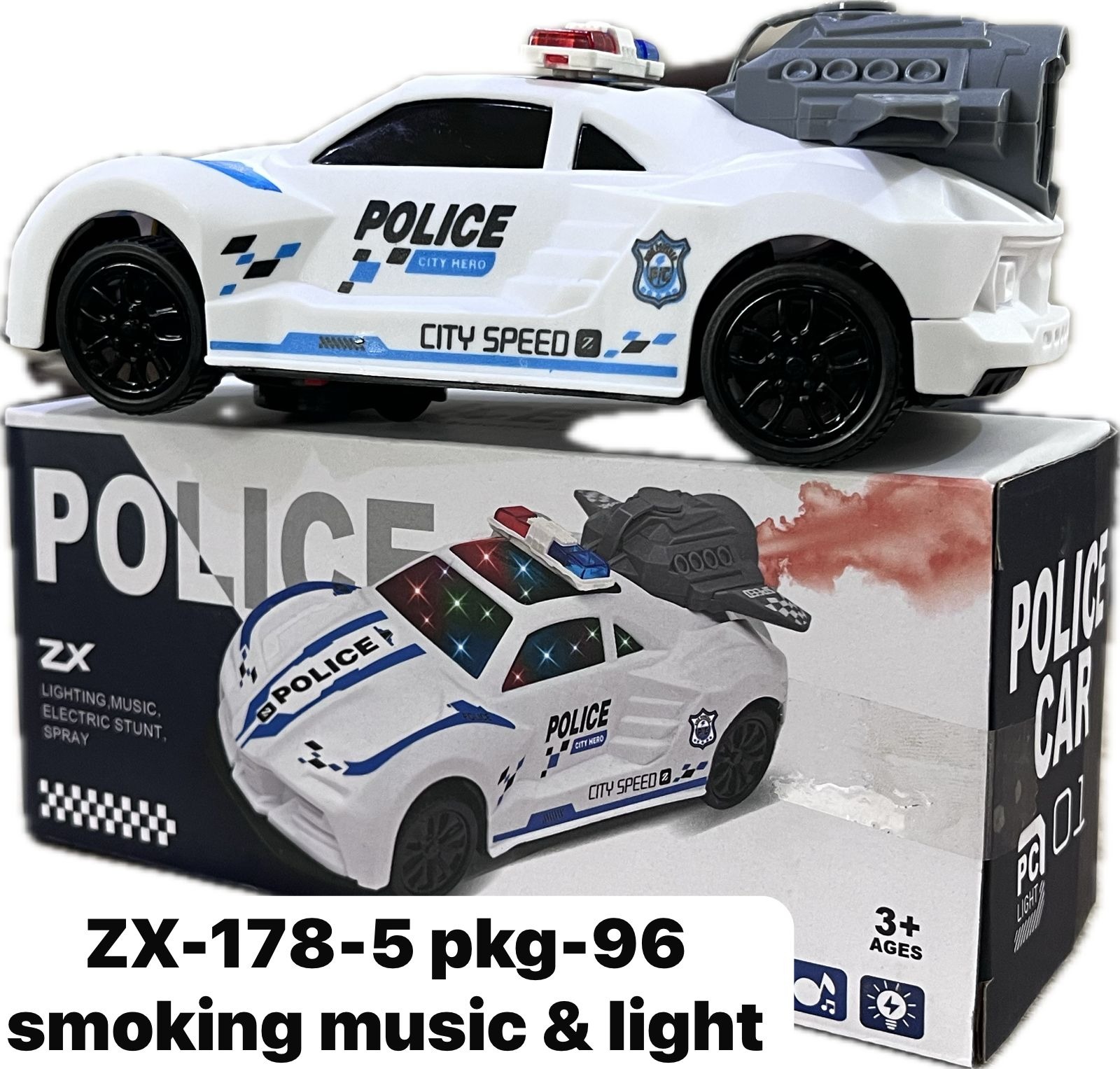 ZX Police Car Toy for Kids | Light & Sound Police Vehicle with Friction Drive | Battery Operated Police Car Toy for Boys & Girls