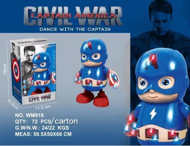 Lallafy Captain America Dancing Toy (Bulk) | Musical Dancing Superhero with LED Lights | Interactive Battery Operated Toy for Kids