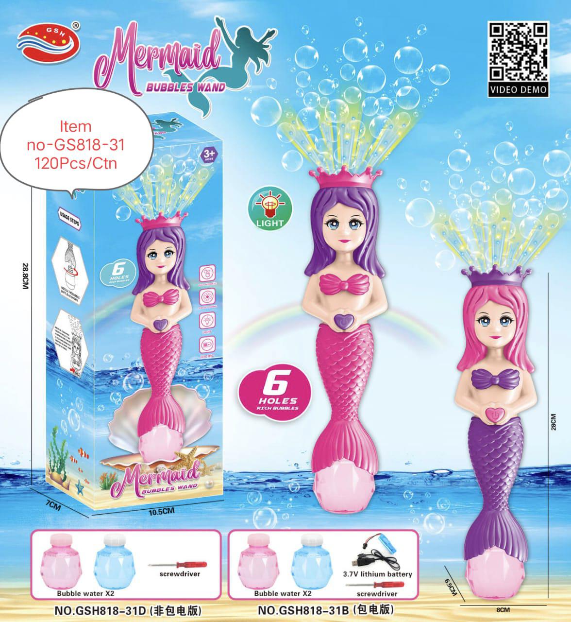Lallafy Mermaid Bubble Wand (Bulk) | Magical Bubble Maker Wand with LED Lights | Princess-Themed Bubble Toy for Kids
