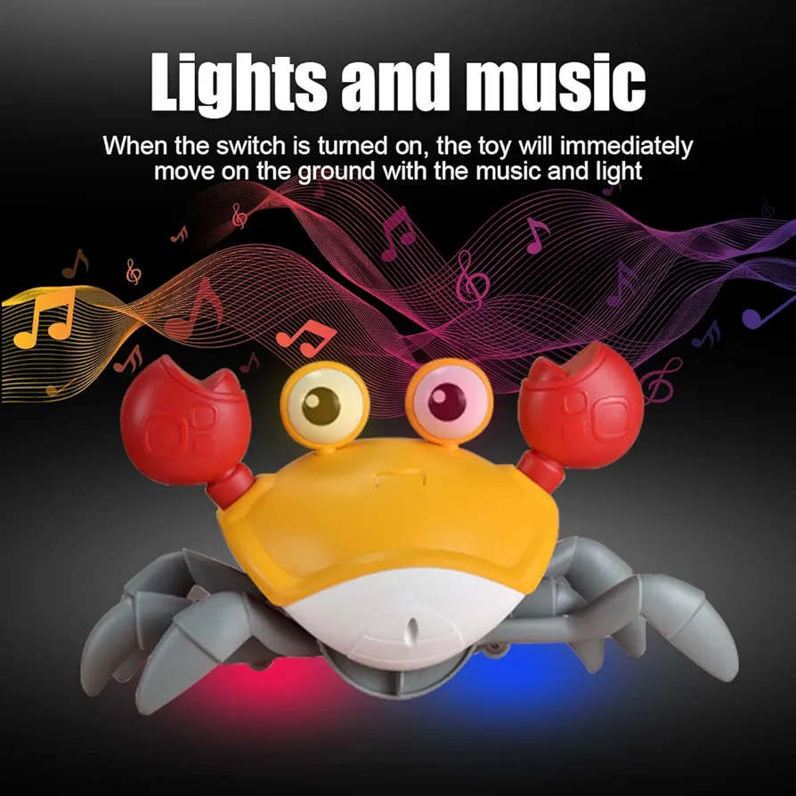 Lallafy Induction Crab Toy (Bulk) | Smart Obstacle Avoiding Crawling Crab with LED Lights & Music | Interactive Learning Toy for Kids